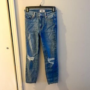 Paige Hoxton Crop, high rise, medium wash, raw hem. size 24